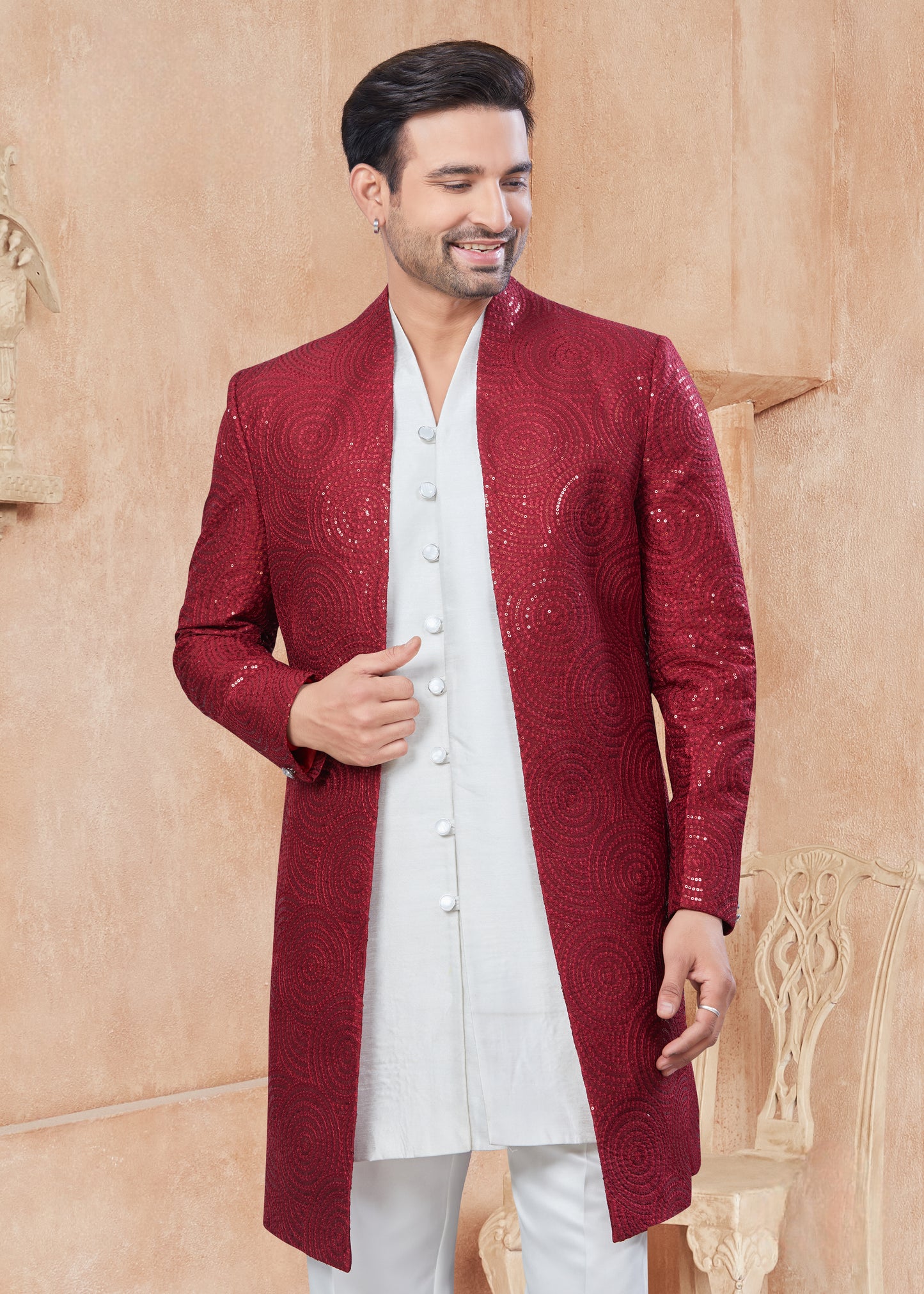 Himmelblaue Baumwoll-Kurta mit Fadenstickerei und Pailletten