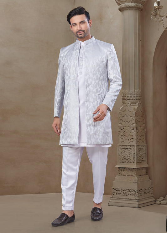 Ensemble Kurta violet clair lilas avec Veste Sophistiqué à détails mi-longue