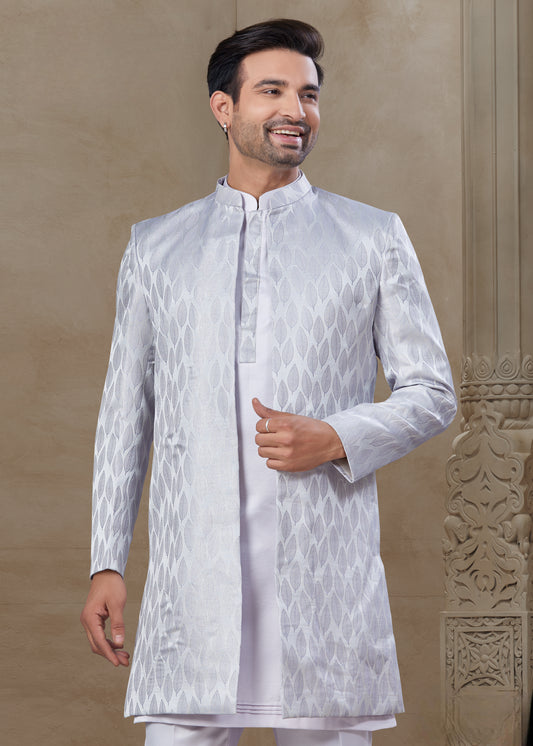 Ensemble Kurta violet clair lilas avec Veste Sophistiqué à détails mi-longue