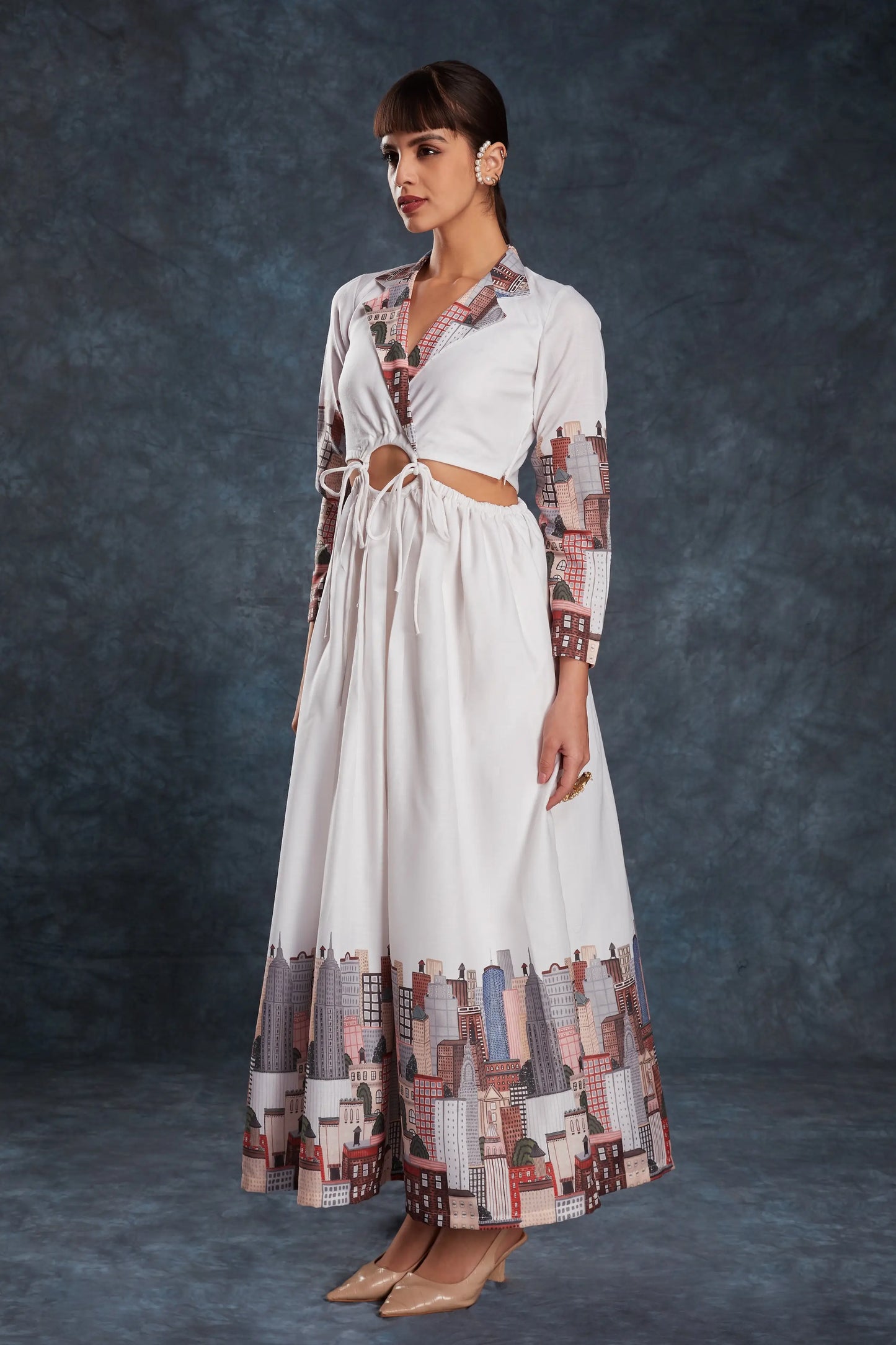 White printed linen dress