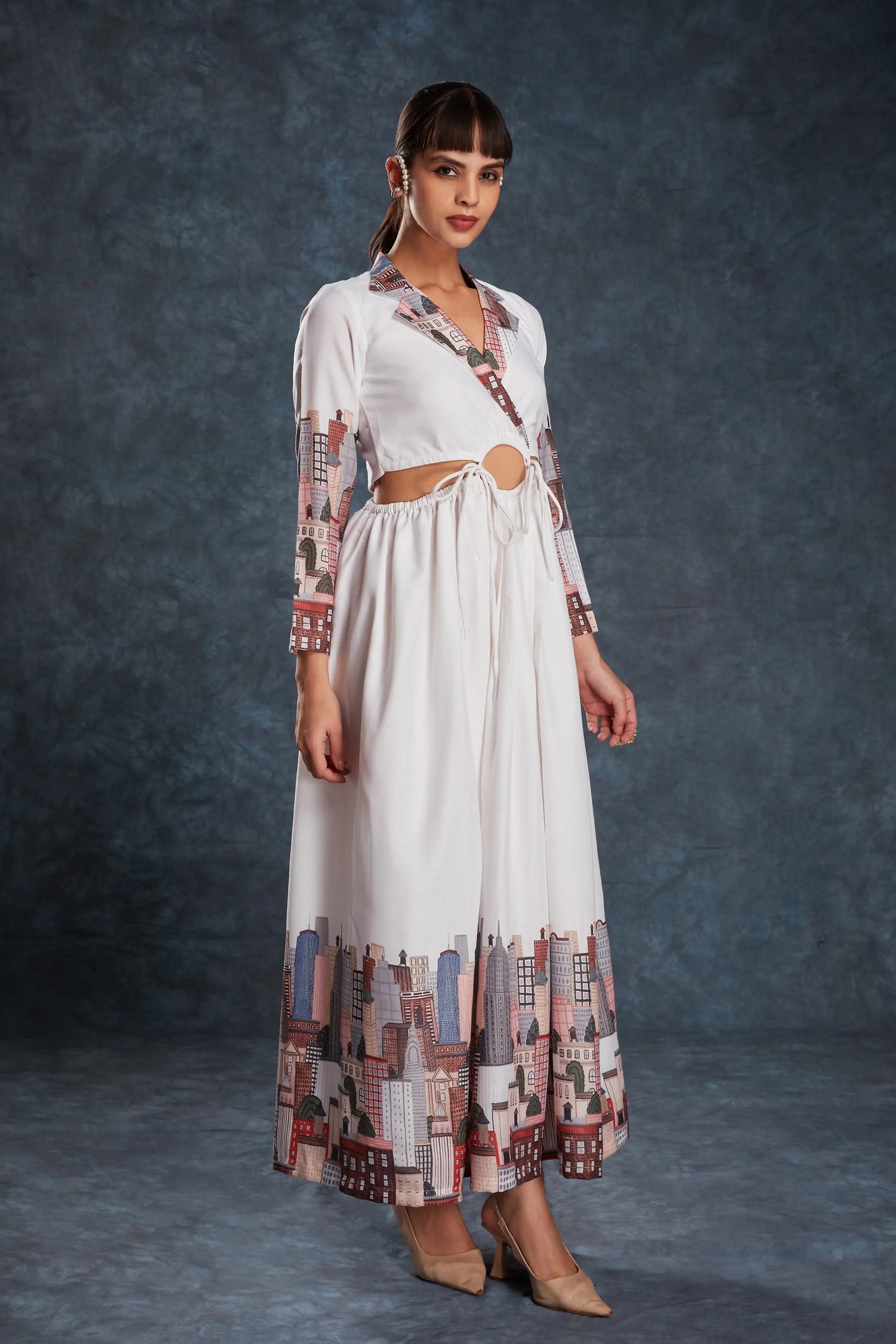 White printed linen dress