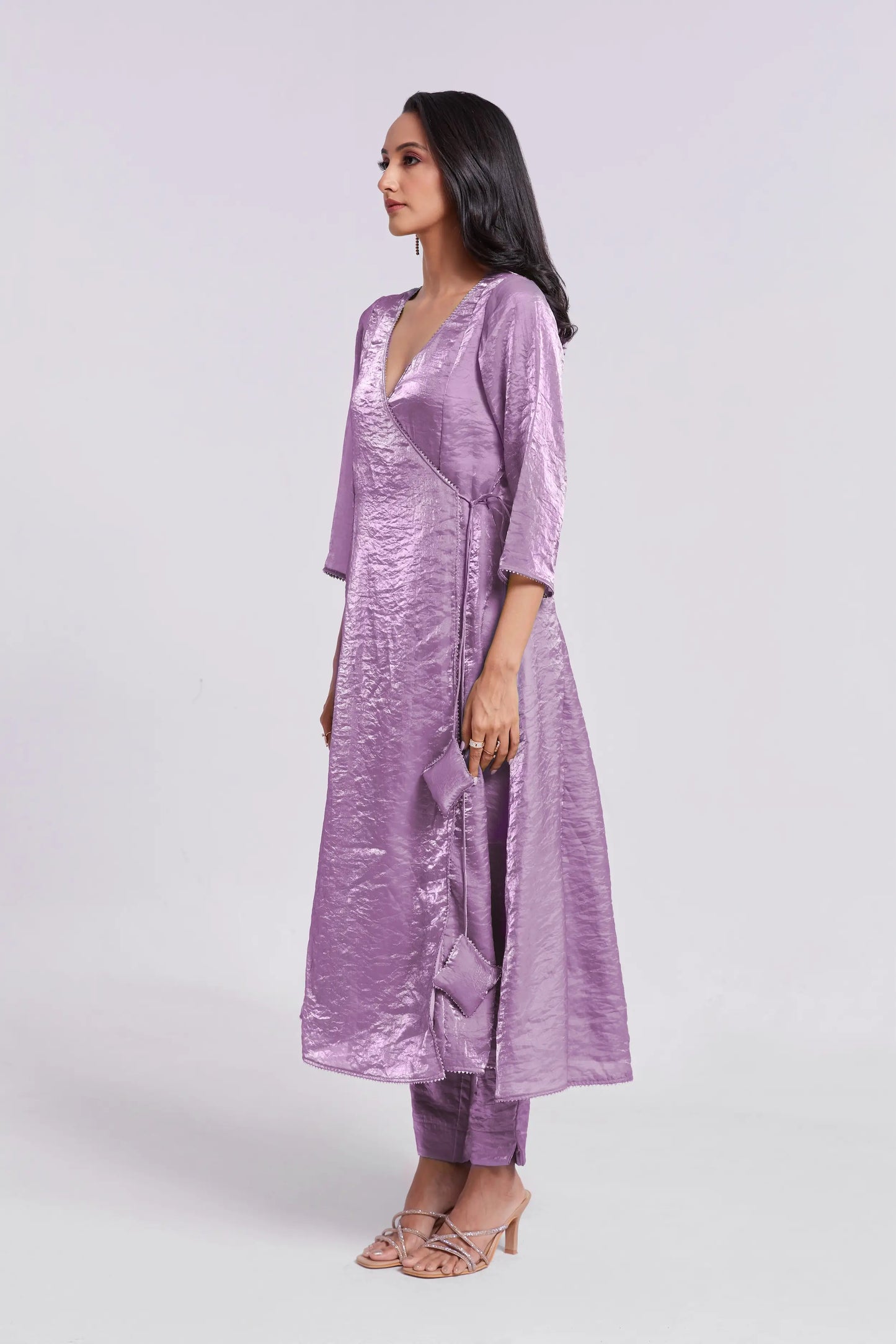 Salwar Suit en Organza pur violet Lilas