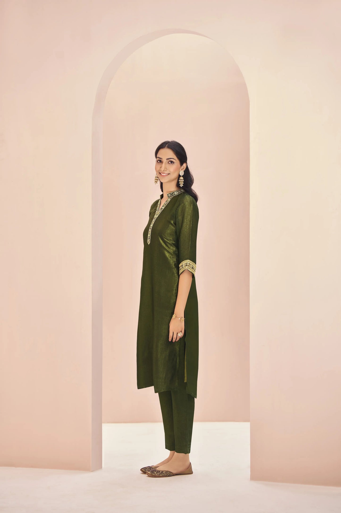 Salwar en Organza Vert Olive