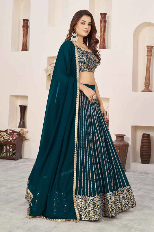 Vogue Green Lehenga Choli aus Georgette, bestickt mit Pailletten und Zari