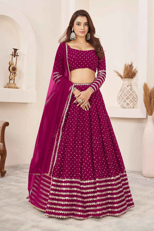 Maulbeerrosa Georgette Lehenga Choli mit Zari- und Paillettenstickerei