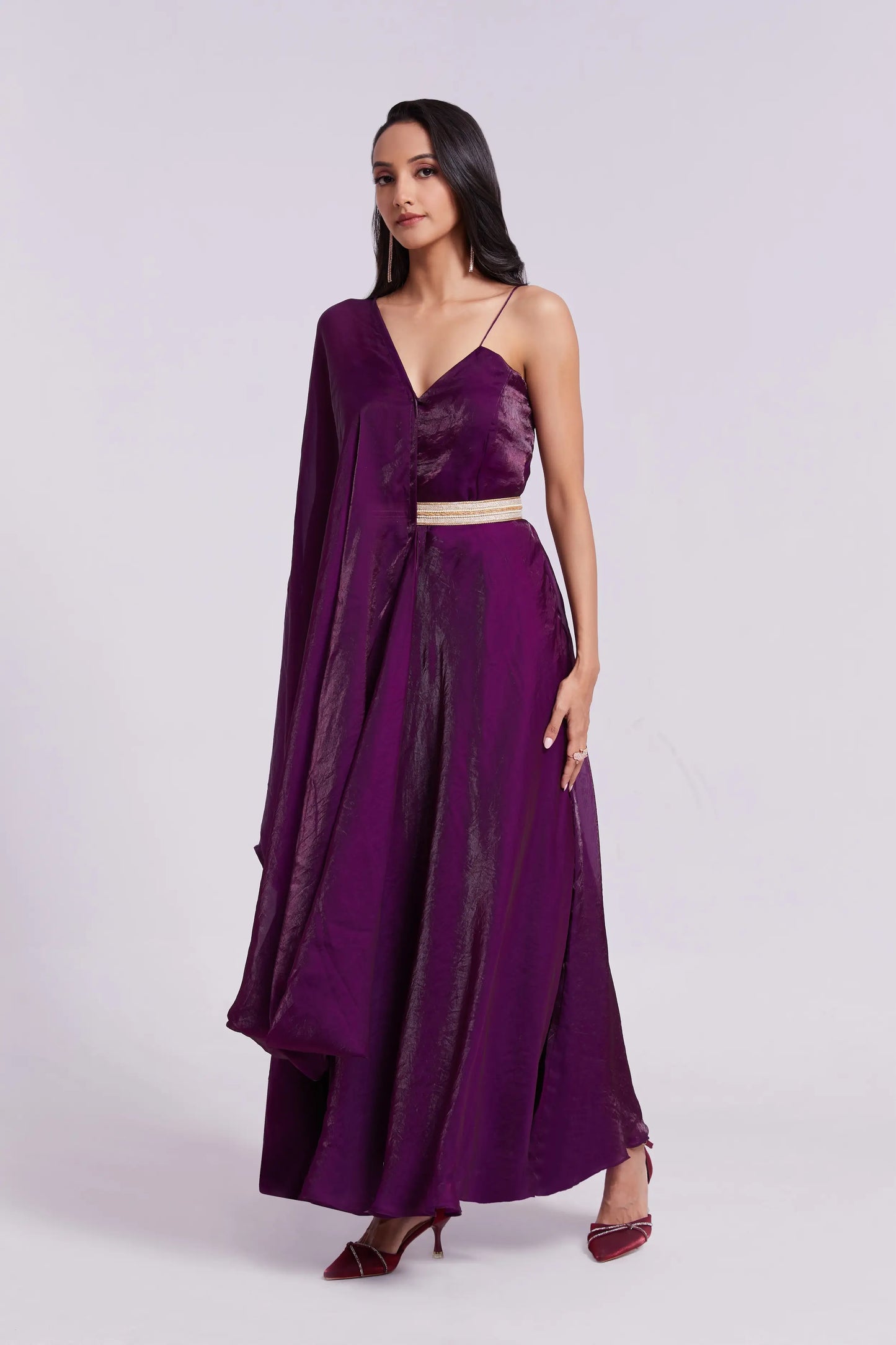 Dark Purple Organza Dress with Trendy Dupatta