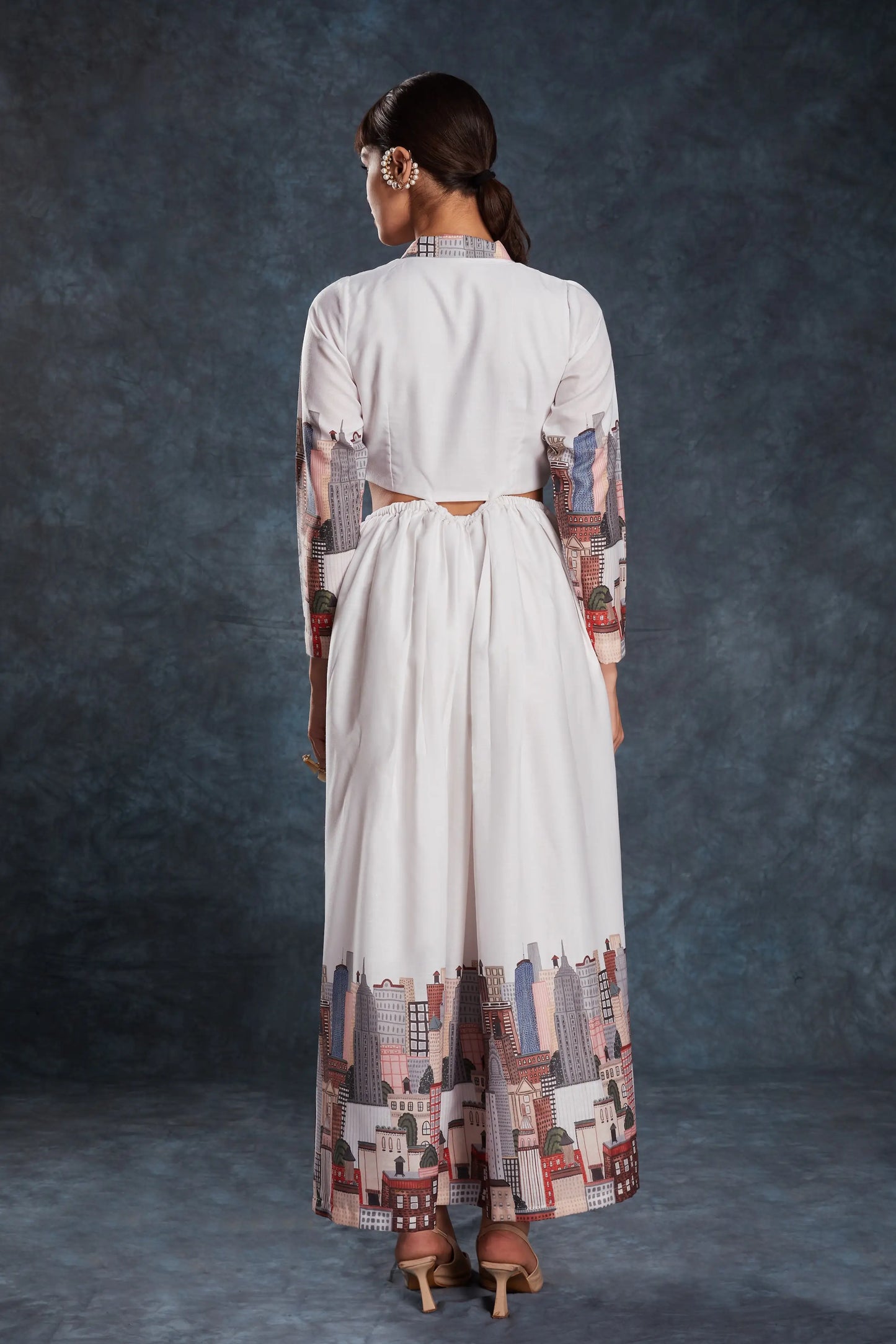 White printed linen dress