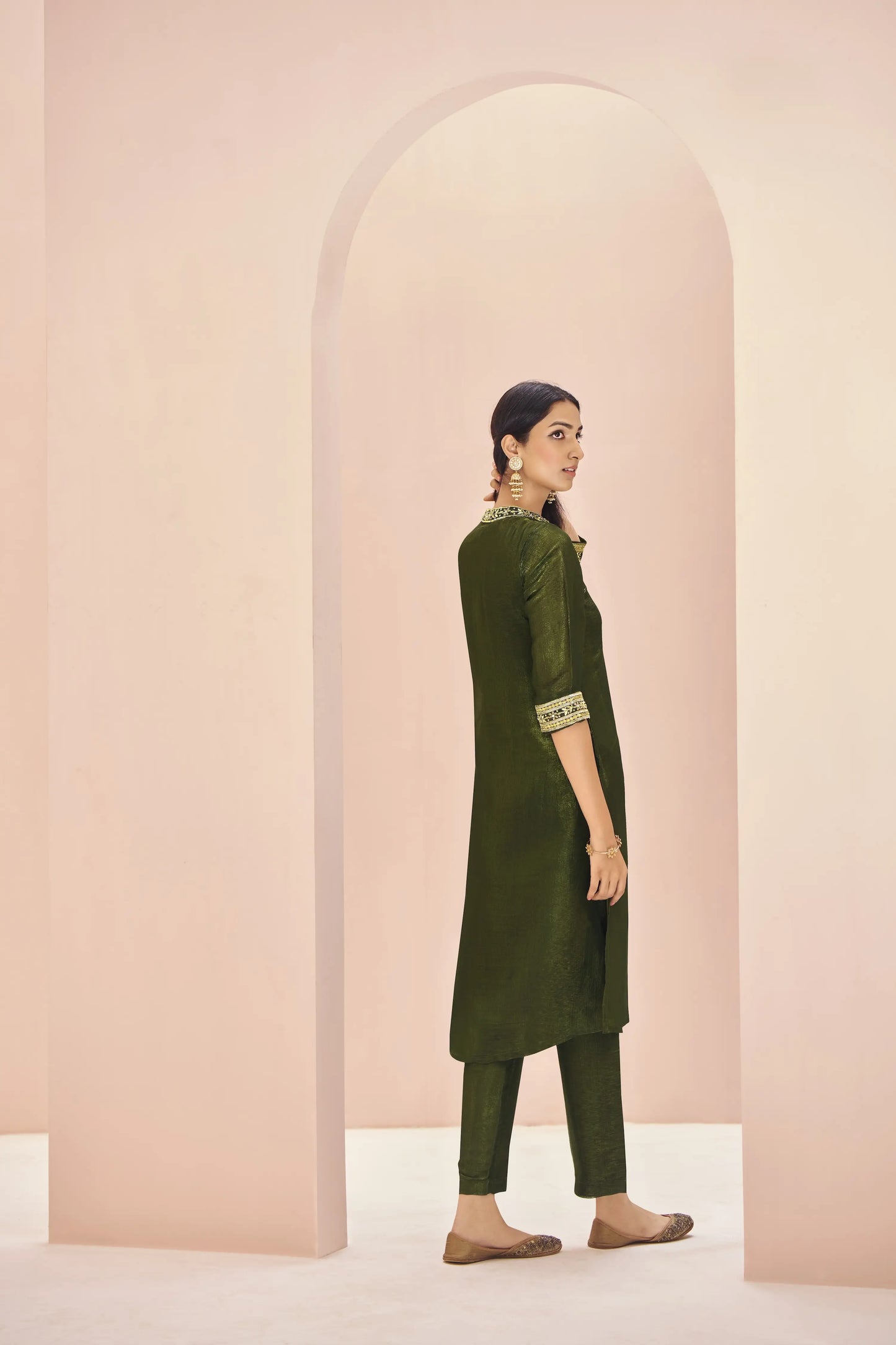 Salwar en Organza Vert Olive