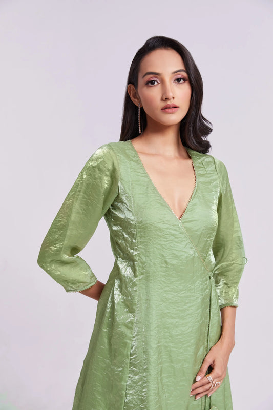 Salwar suit en organza pur vert pistache