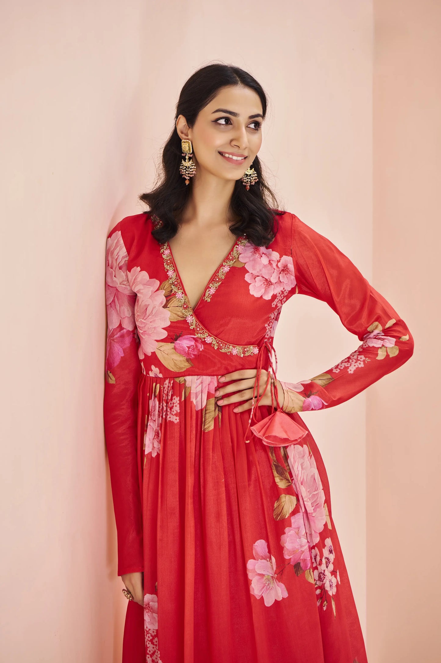 Ensemble Palazzo Rouge en Chinon Imprimé avec Broderie Artisanale