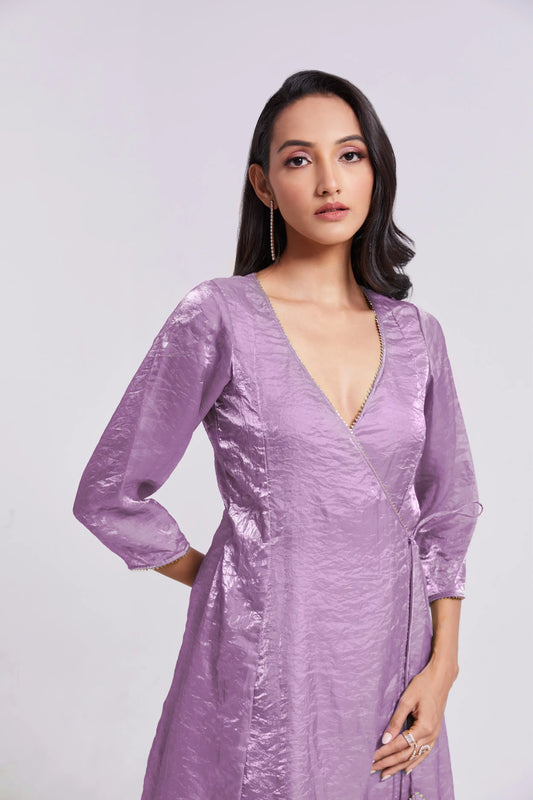 Salwar Suit en Organza pur violet Lilas