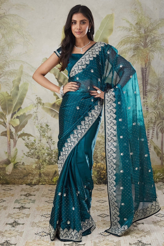 Sari prêt-à-porter design épuré bleu aqua COLLECTION RIA
