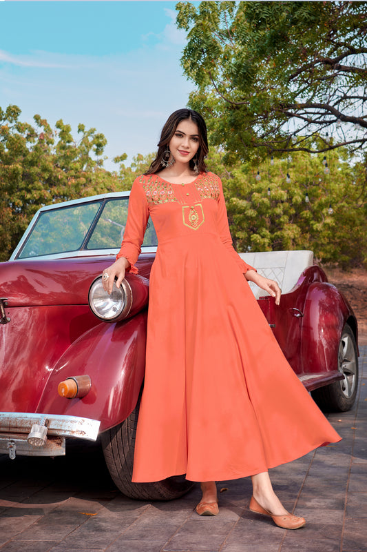 Kurta long en rayon rose pêche sublime