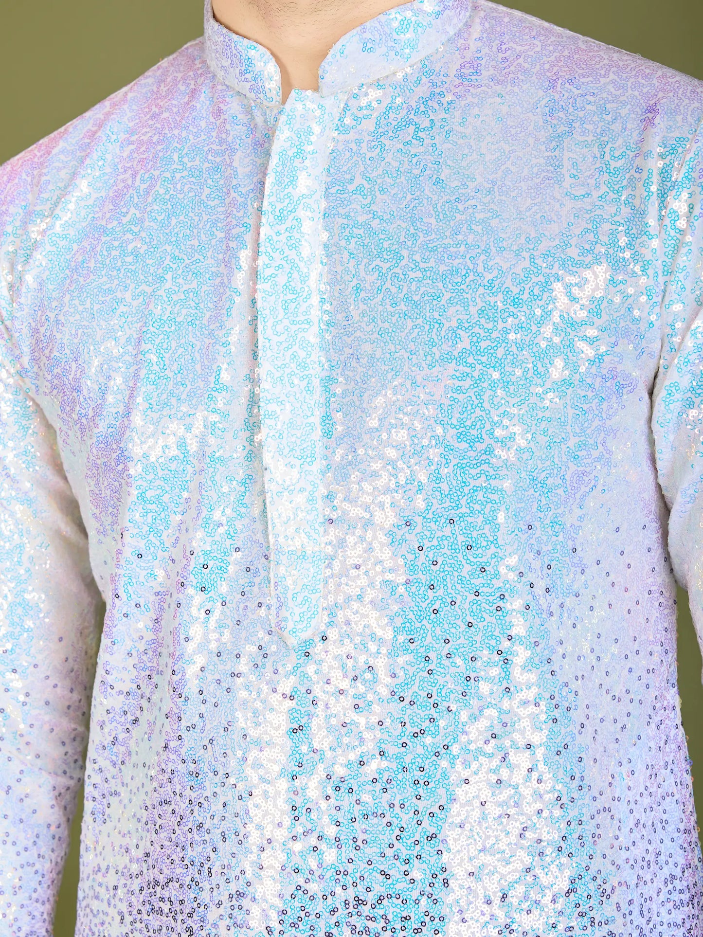Lila Ombre Georgette Kurta mit Faden- und Paillettenstickerei