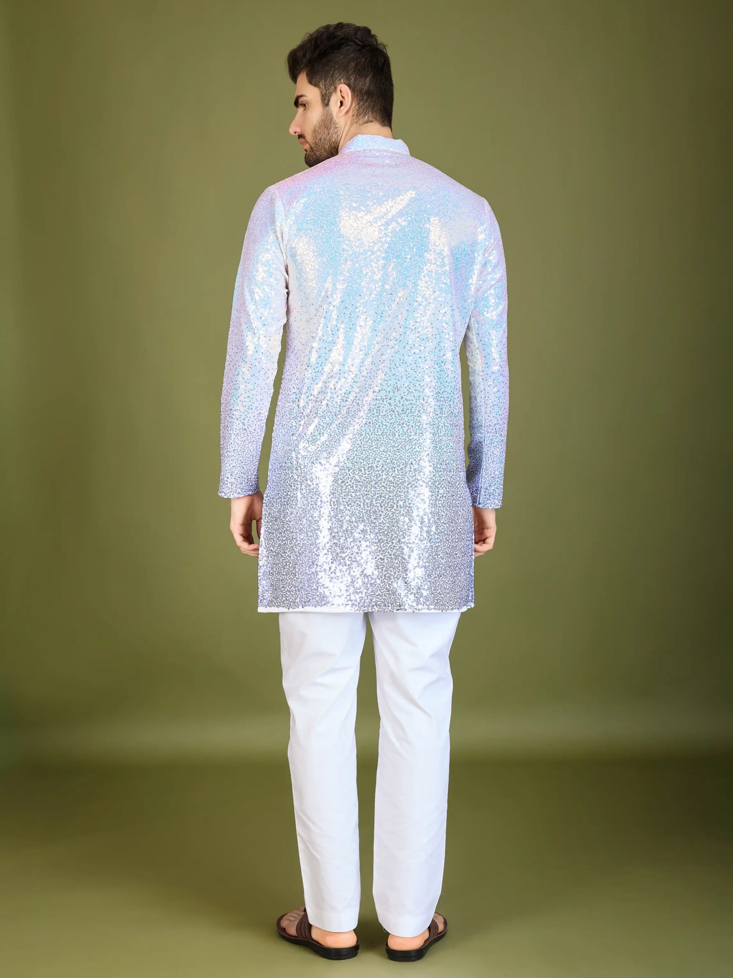 Lila Ombre Georgette Kurta mit Faden- und Paillettenstickerei