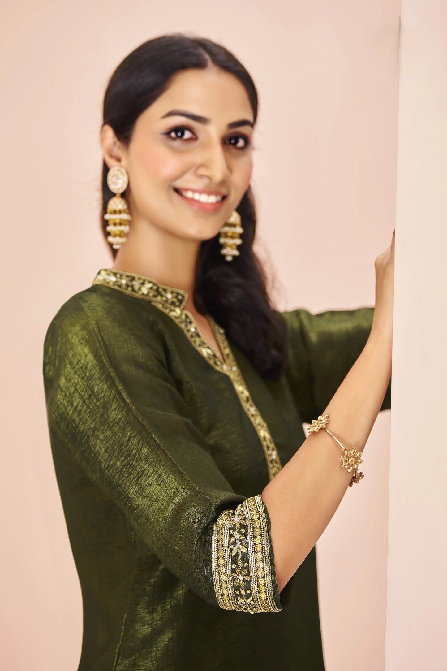 Salwar en Organza Vert Olive