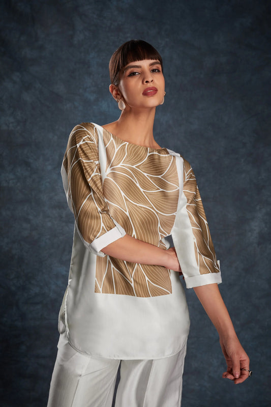 Ensemble coordonné en satin imprimé blanc