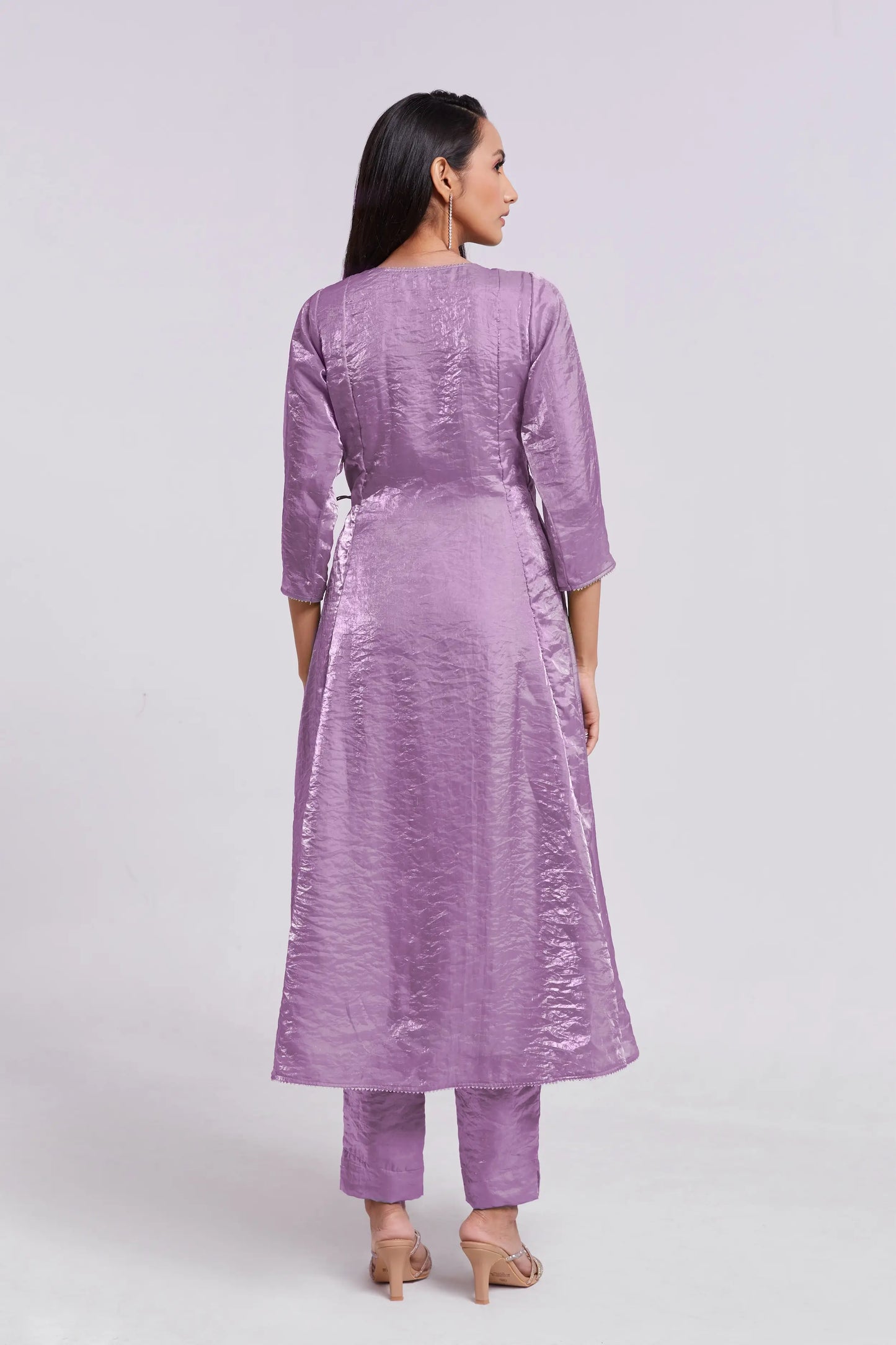Salwar Suit en Organza pur violet Lilas