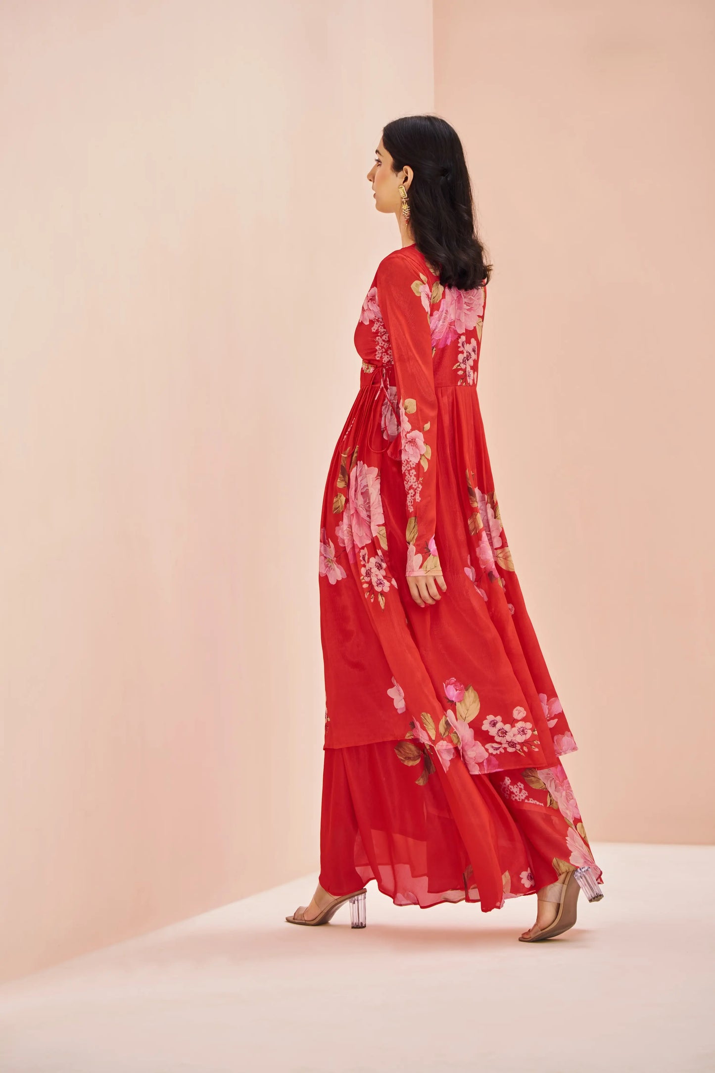 Ensemble Palazzo Rouge en Chinon Imprimé avec Broderie Artisanale