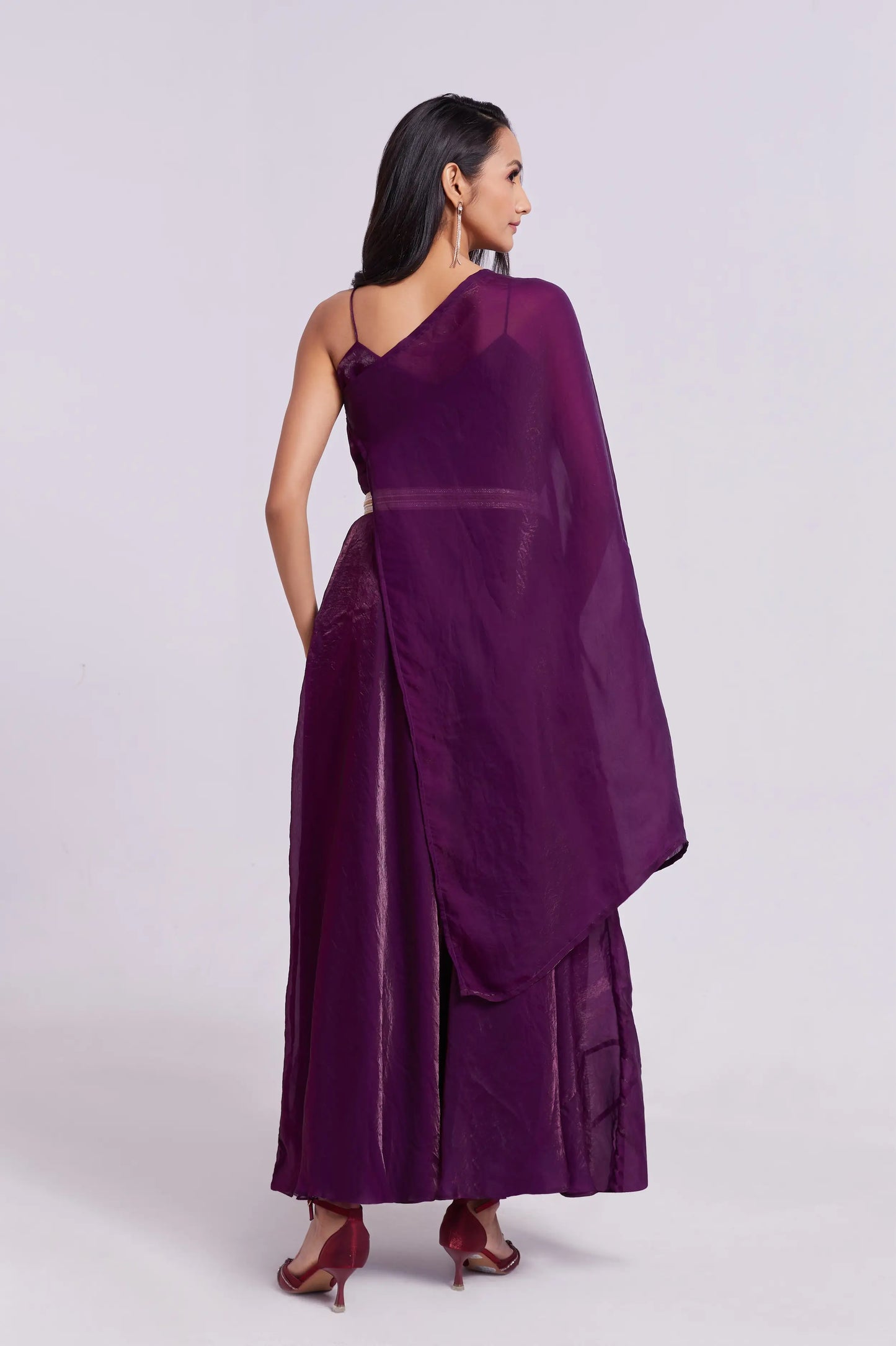 Dark Purple Organza Dress with Trendy Dupatta