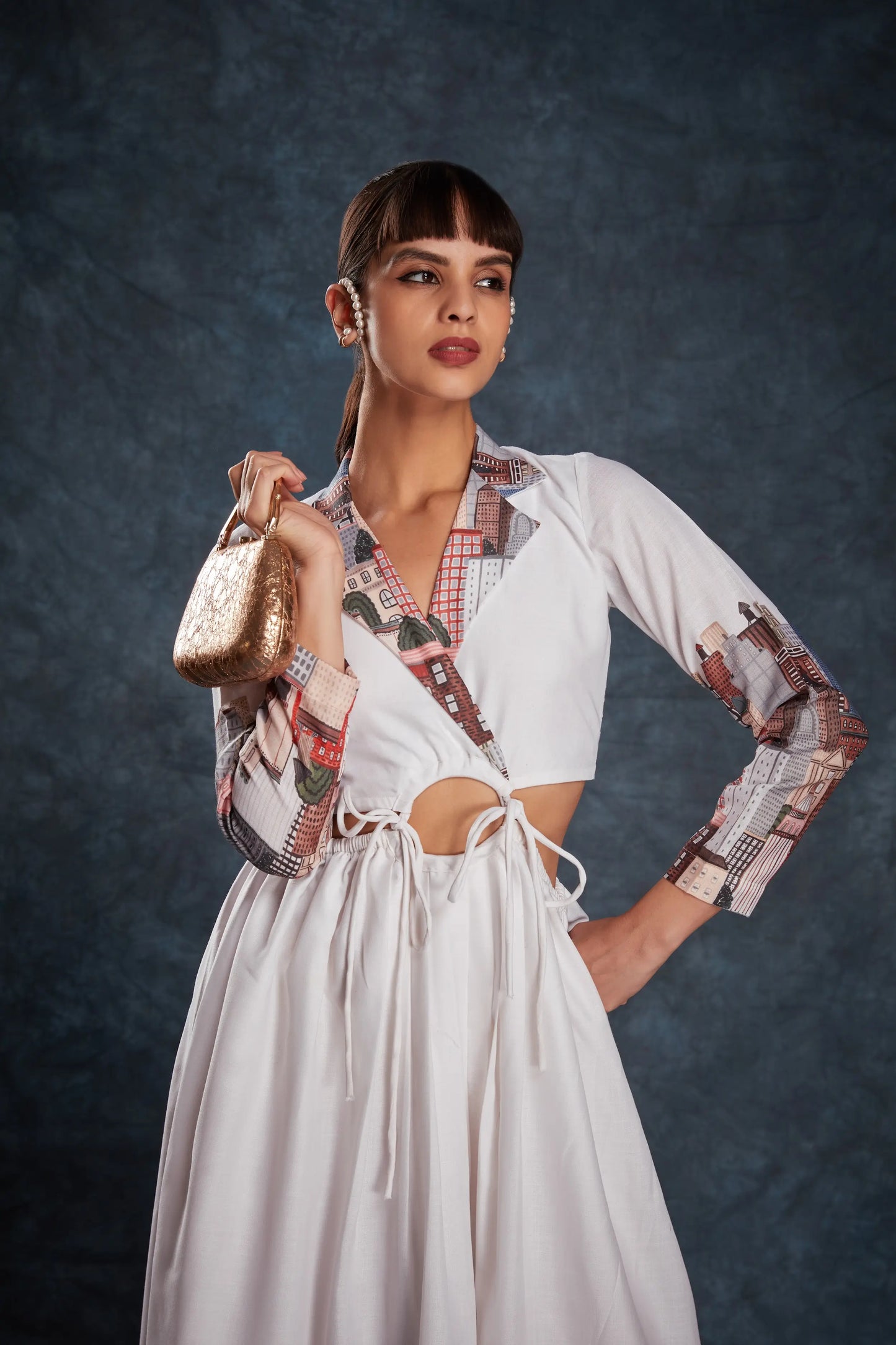 White printed linen dress