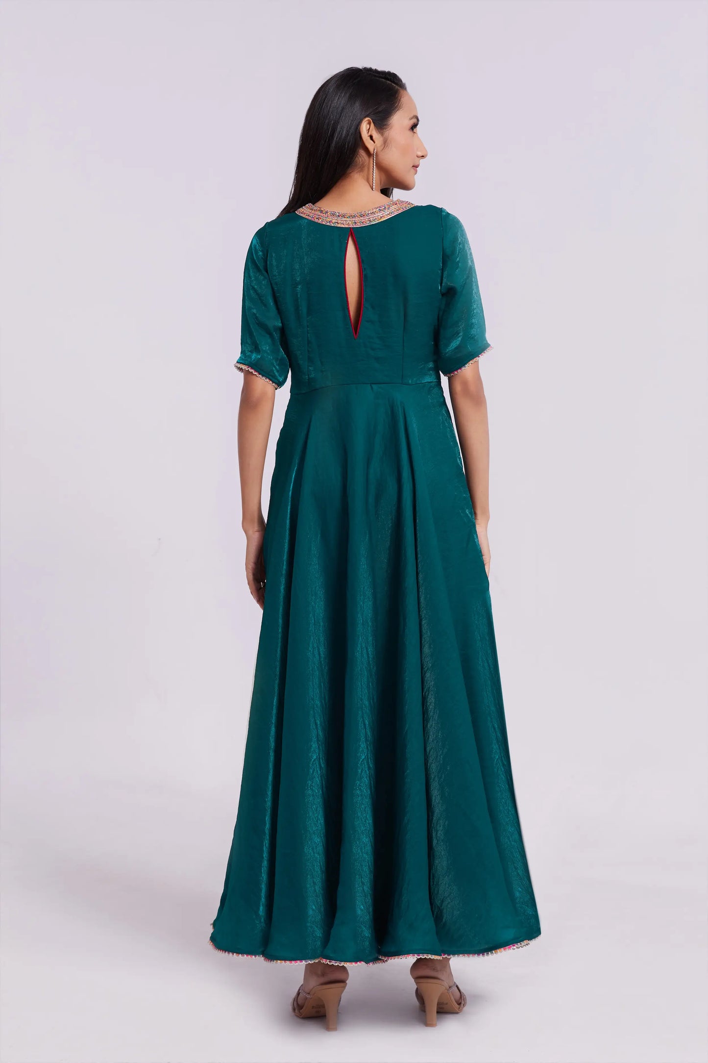 Peacock blue sheer organza long dress