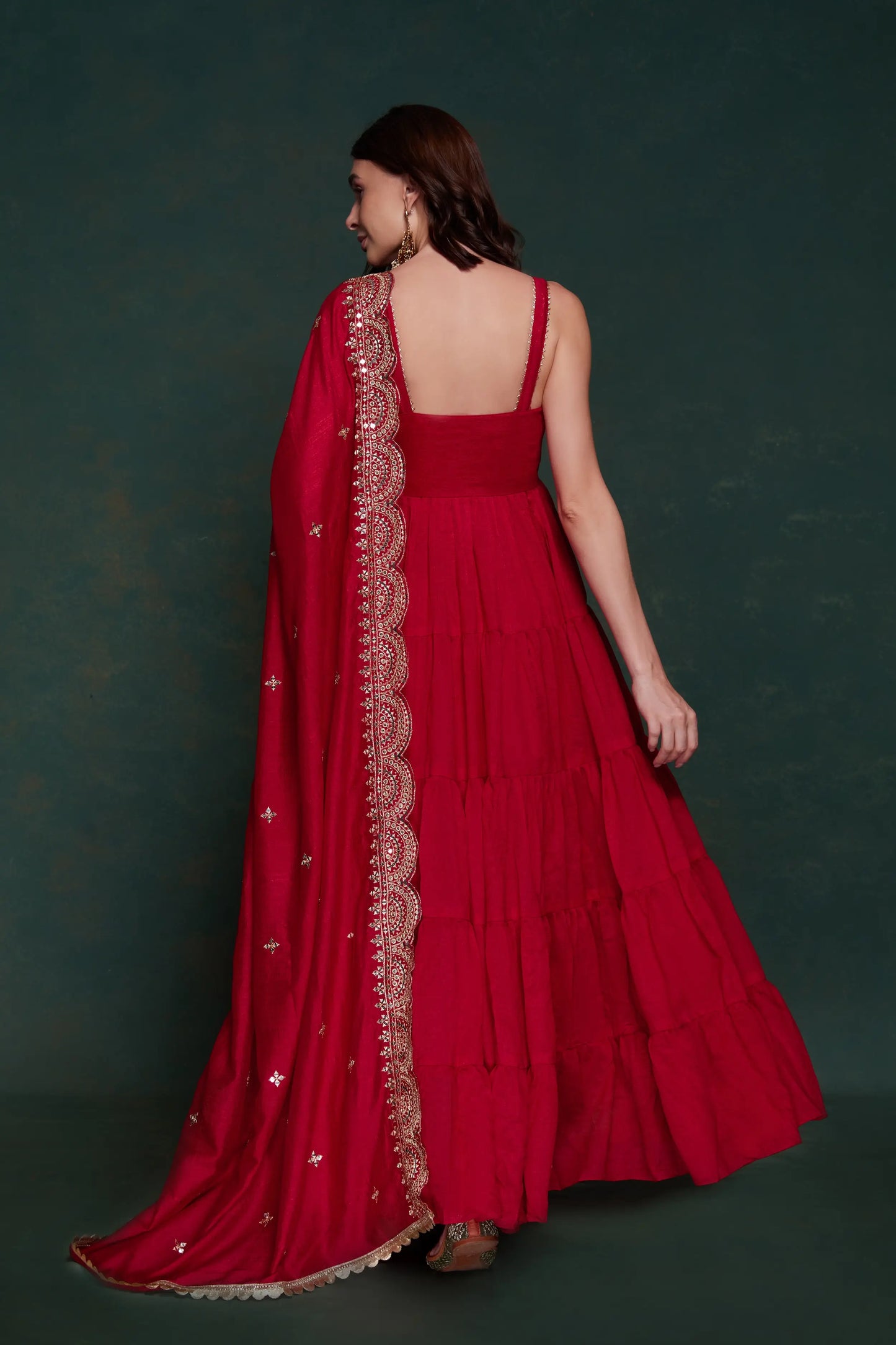 Red georgette maxi dress with elegant dupatta