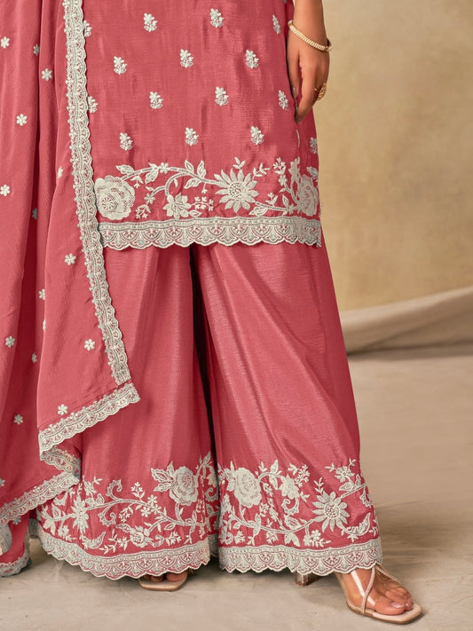 Salwar Palazzo rose clair en soie chinon COLLECTION DIYA