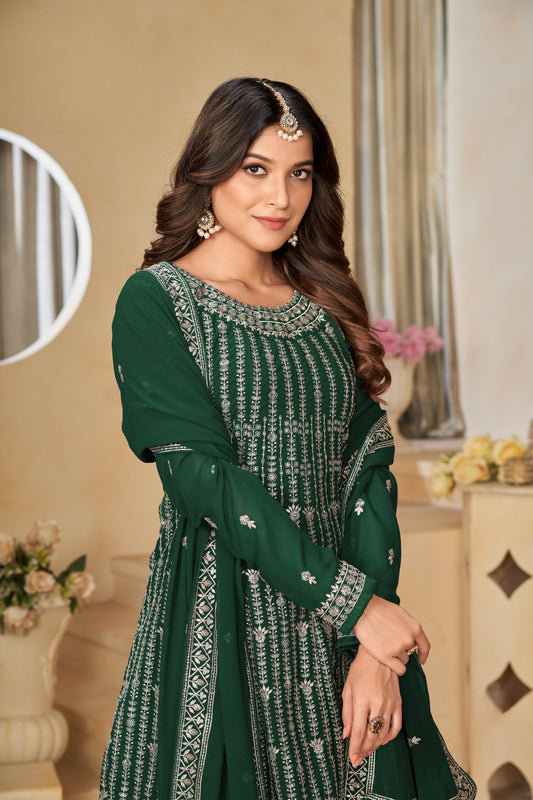 Ensemble Salwar festif vert en faux georgette