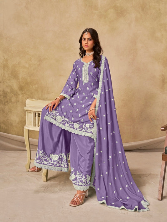 Salwar Palazzo violet clair en soie chinon COLLECTION DIYA