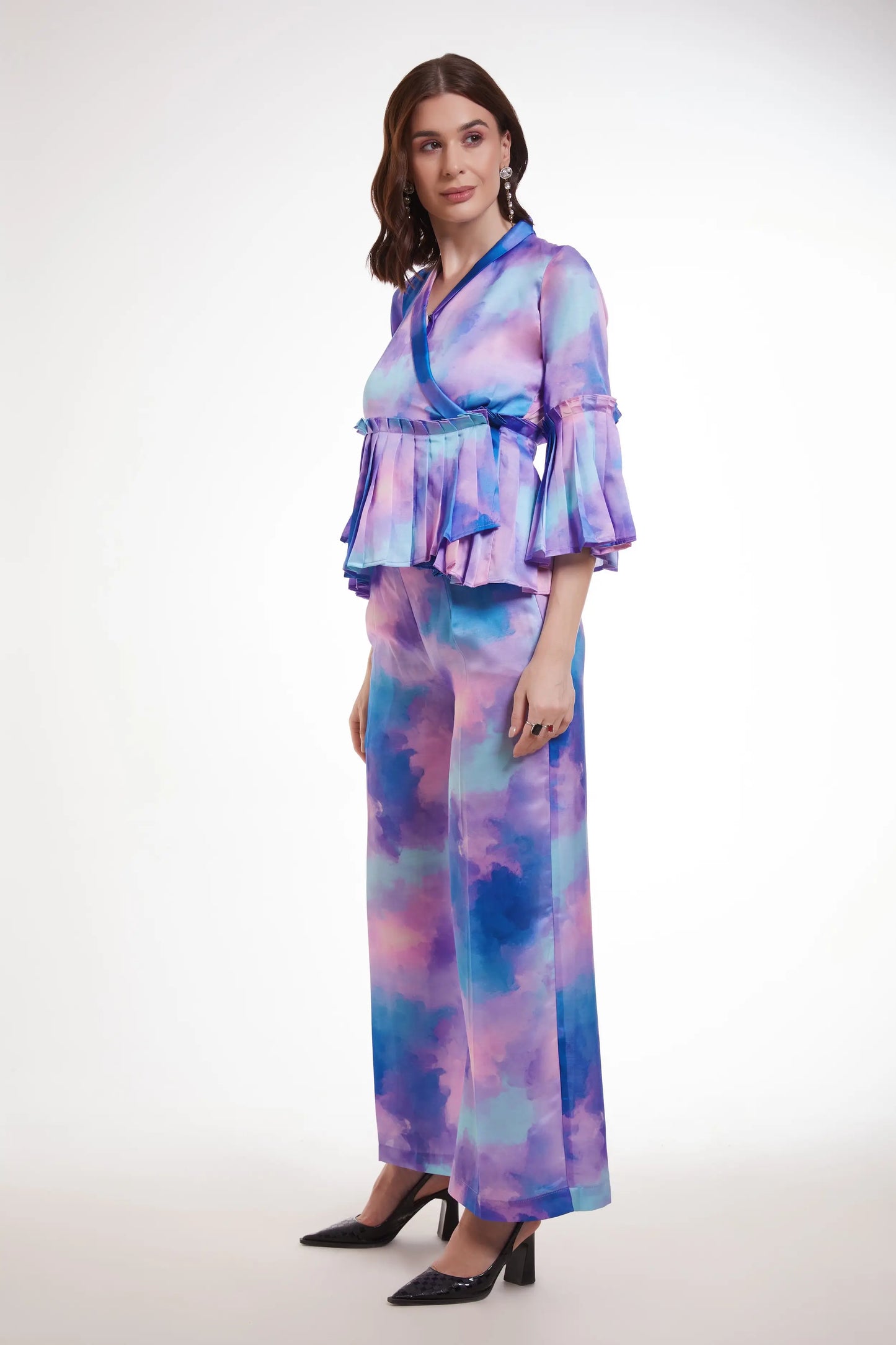 Lila bedrucktes Satin-Set