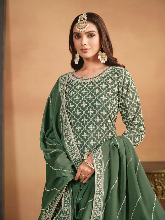 Ensemble lehenga choli vert multicolore avec top long