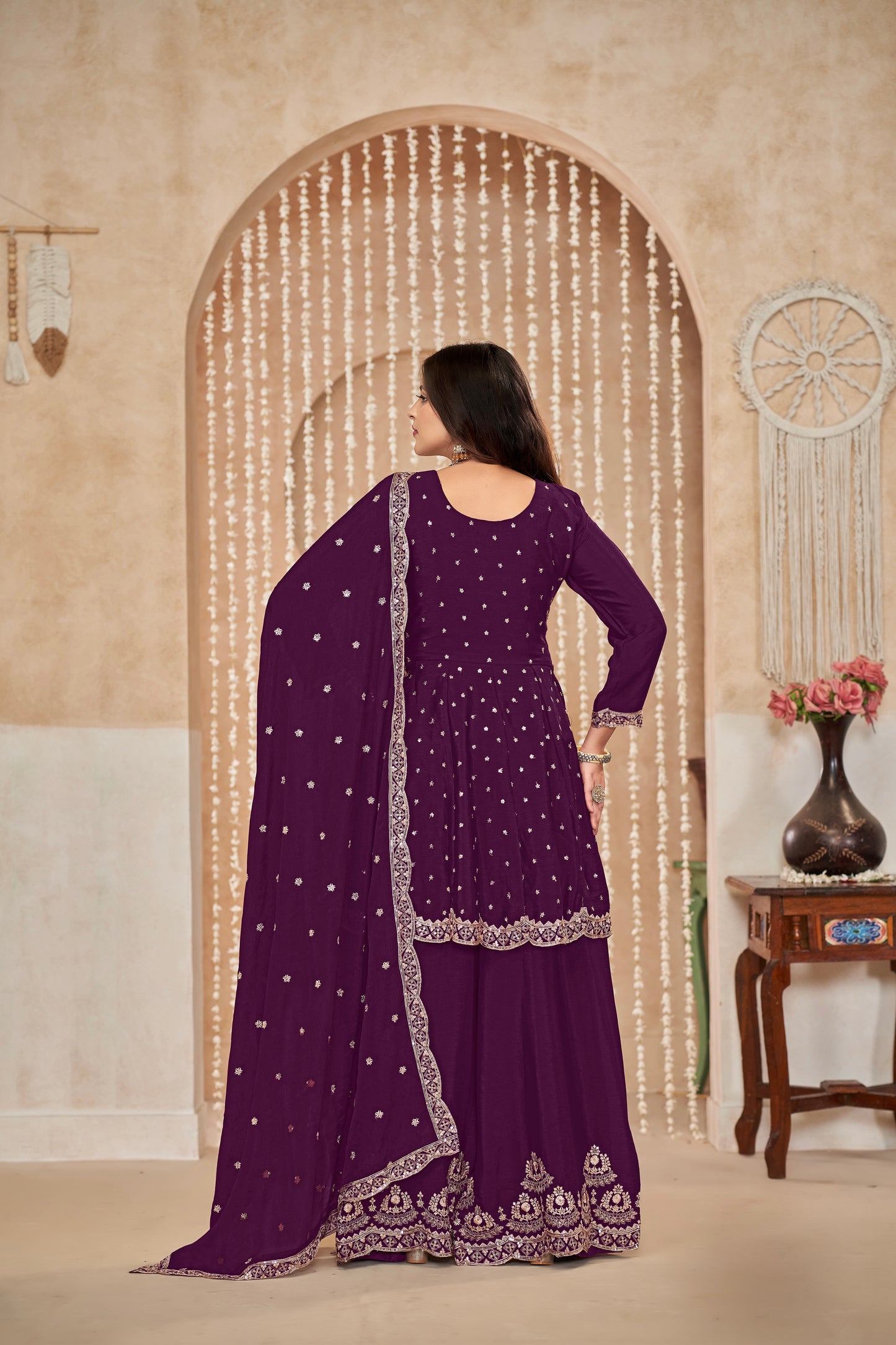 Salwar Anzug Set Blau Lila Trauben Glitzer