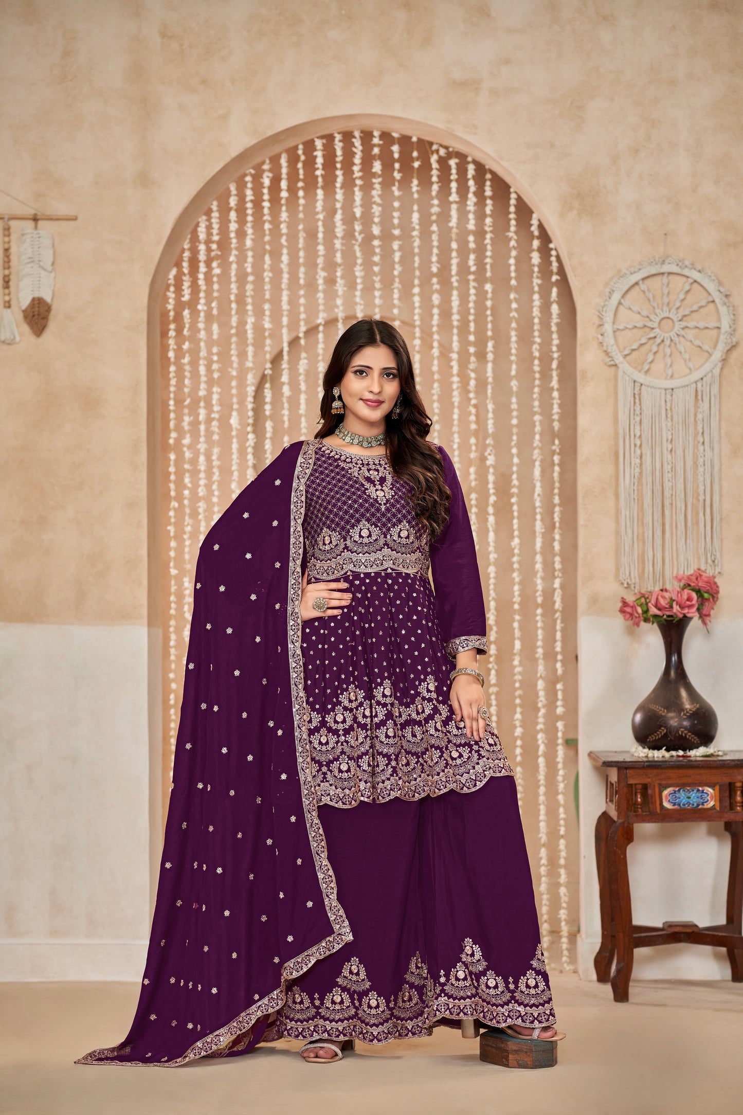 Salwar Anzug Set Blau Lila Trauben Glitzer