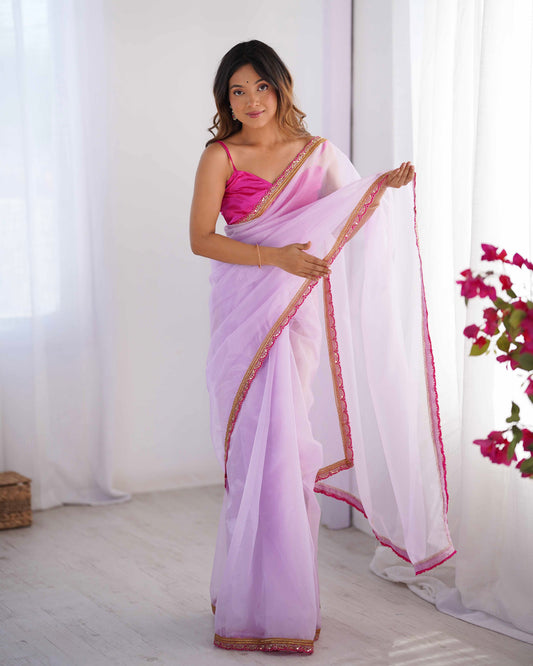 Sari moderne rose fuchsia deux tons COLLECTION ALANA