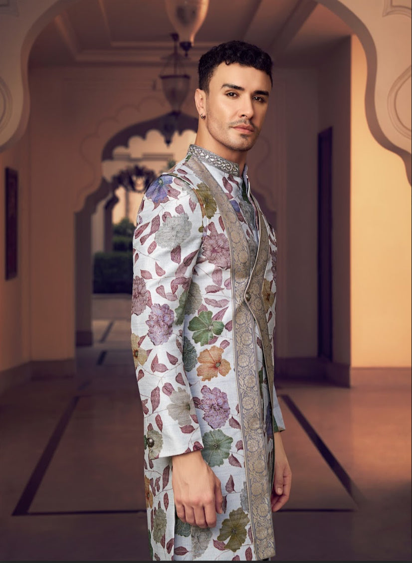 Eleganter rosa-grauer Braut-Lehenga mit Zarkan-Stickerei und Pailletten