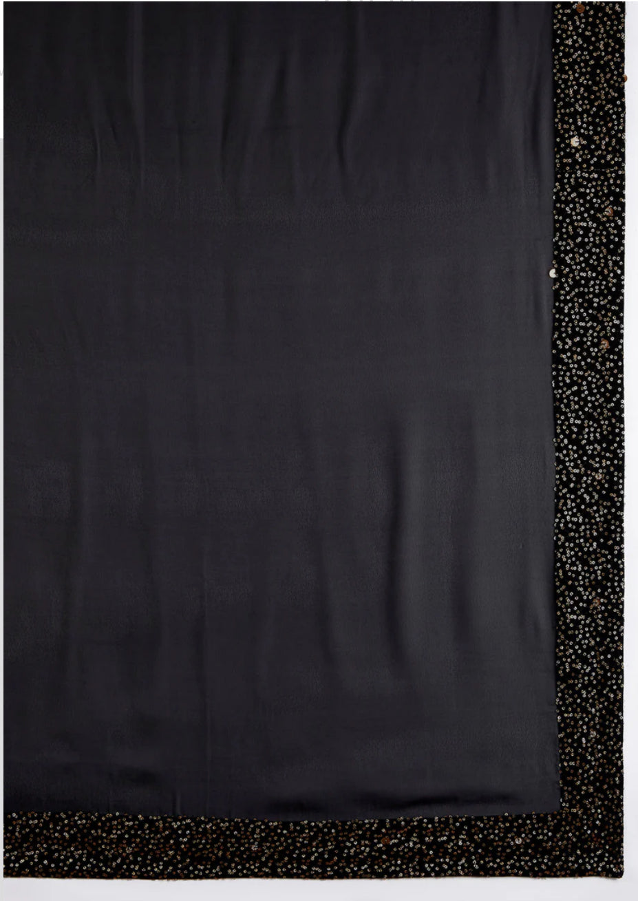 Kurta Pantalon Patiala Noir Profond en Georgette avec Dupatta COLLECTION YUVRAJ