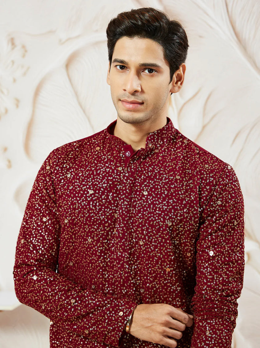 Kurta Pantalon Patiala Rouge Bordeaux en Georgette avec Dupatta COLLECTION YUVRAJ