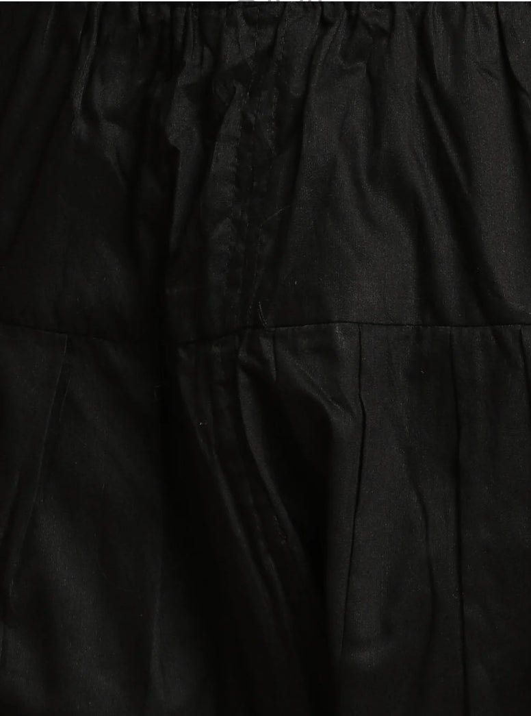 Kurta Pantalon Style Patiala Noir Intense et Argenté en Georgette avec Travail de Miroirs