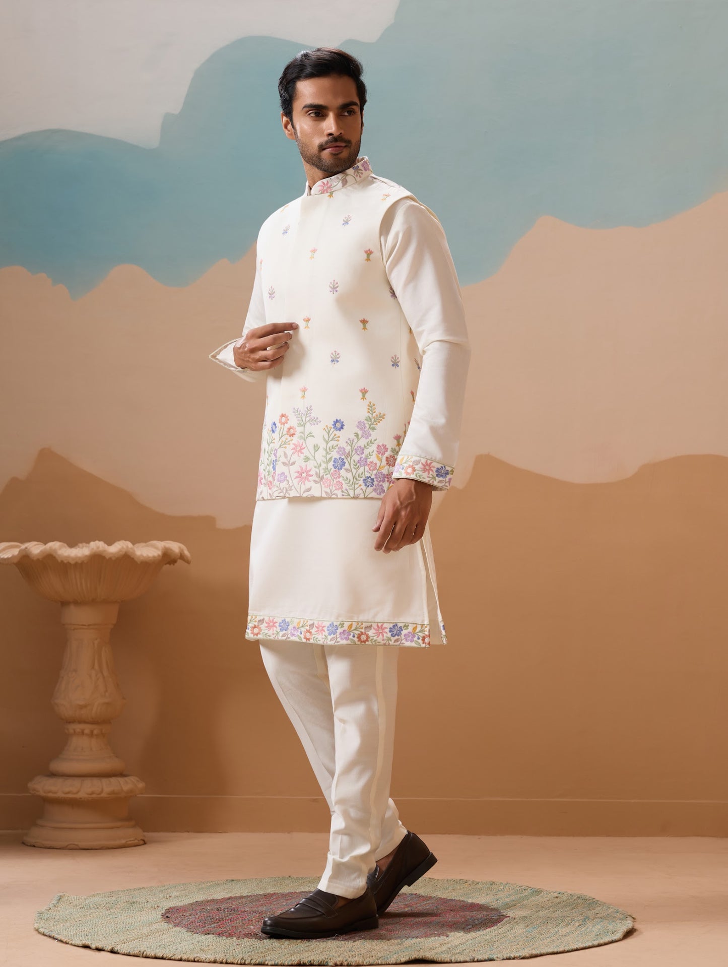 Ensemble Kurta Homme avec Veste Jacket Blanc COLLECTION JEET