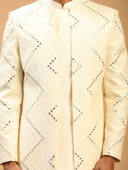 Ensemble Homme blanc crème au motif de miroirs raffiné avec pantalon uni