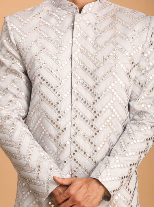 Ensemble Homme Kurta scintillant à motif bleu clair avec pantalon uni