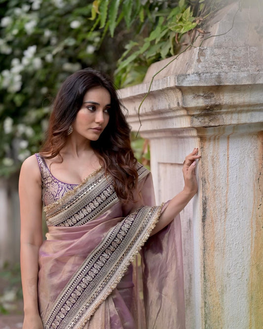 Sari rose gold et violet glamour COLLECTION HEENA