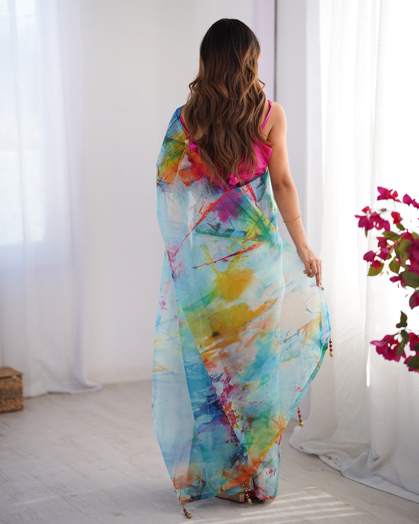 Sari moderne rose et bleu multicolore COLLECTION ALANA