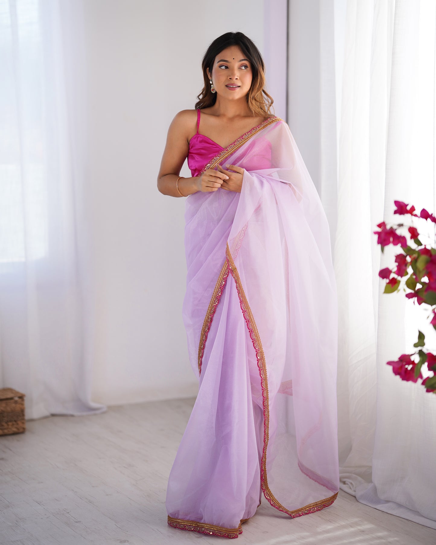 Sari moderne rose fuchsia deux tons COLLECTION ALANA