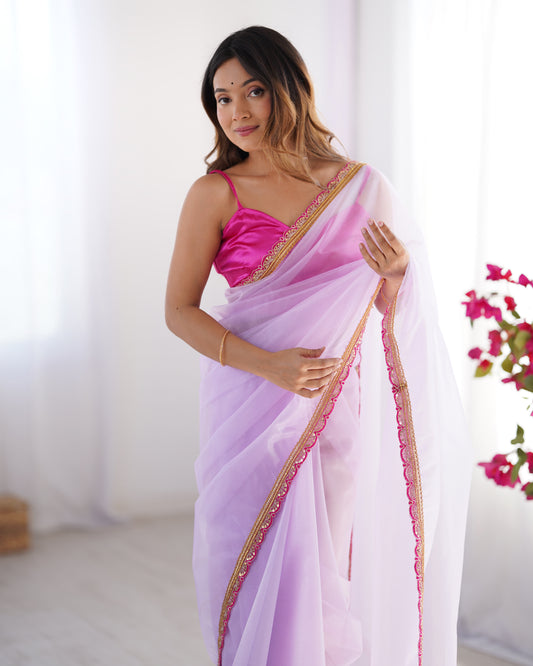 Sari moderne rose fuchsia deux tons COLLECTION ALANA