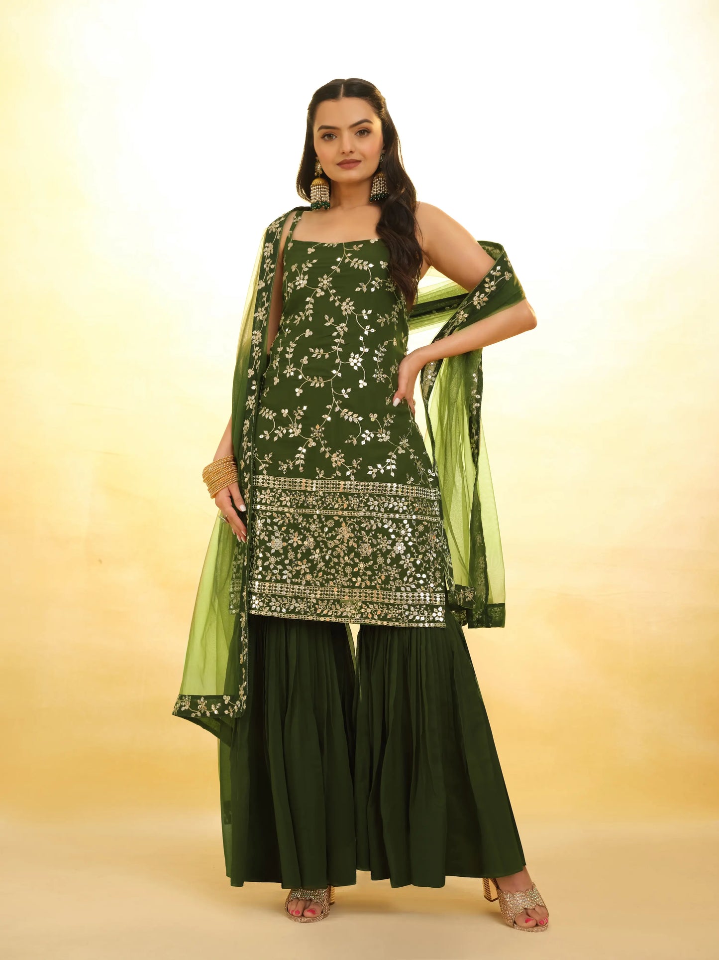 Salwar Suit en Georgette Vert Rangoon