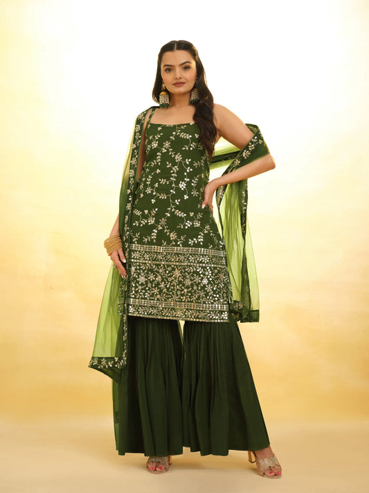 Salwar Suit en Georgette Vert Rangoon