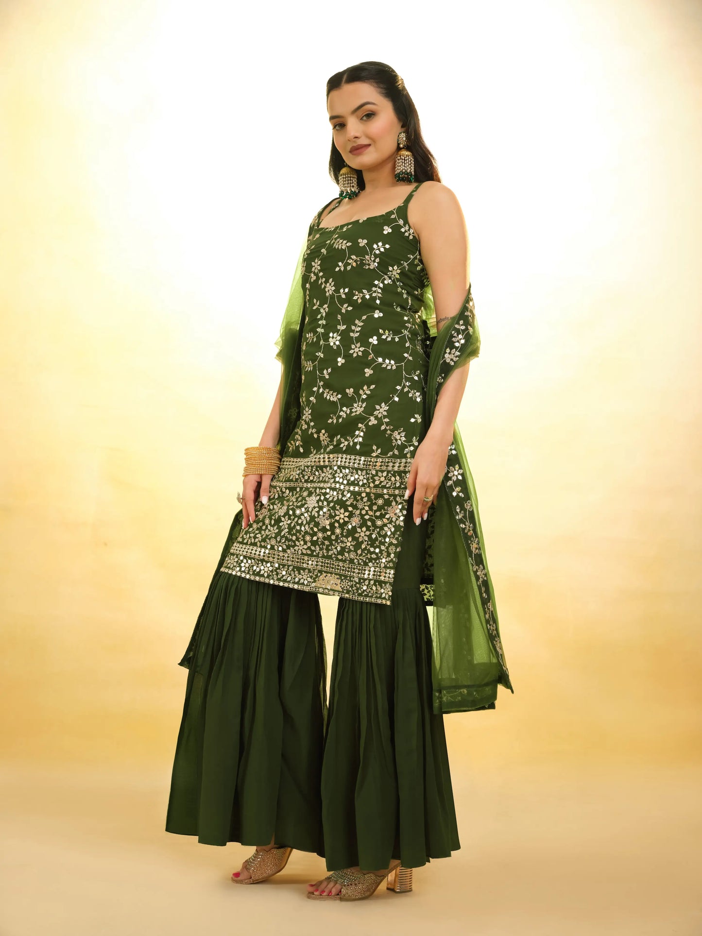 Salwar Suit en Georgette Vert Rangoon