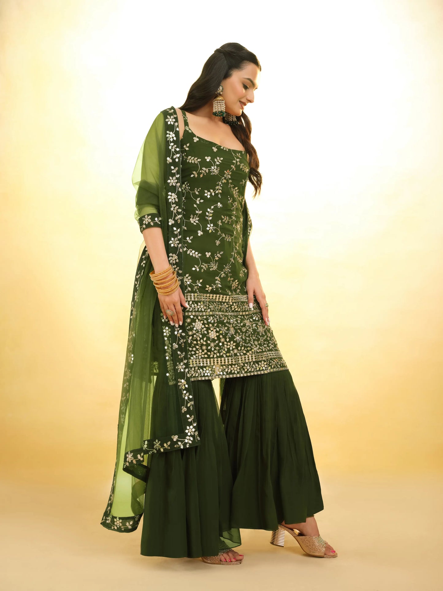 Salwar Suit en Georgette Vert Rangoon